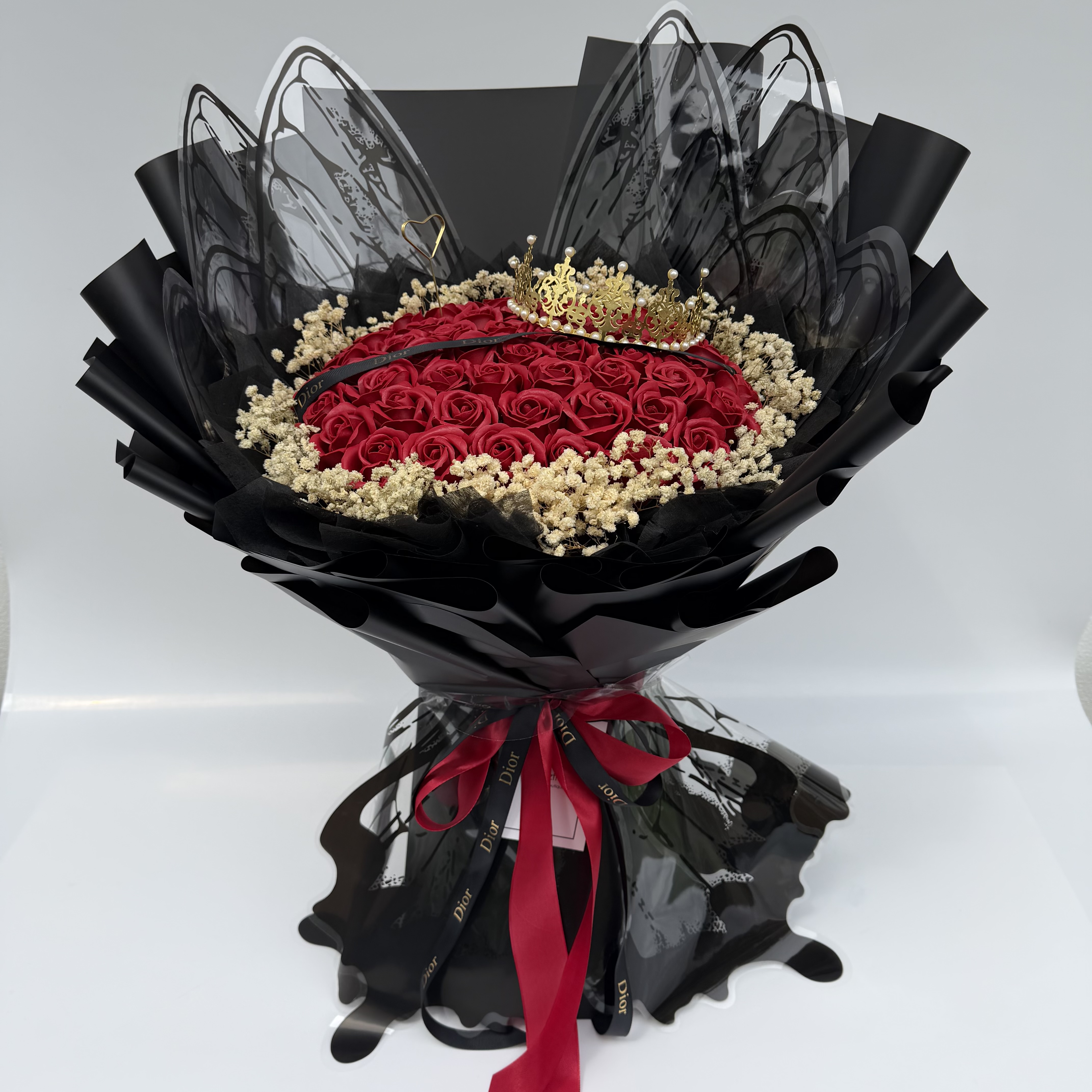 50 Stalk Soap Roses With White Babybreath